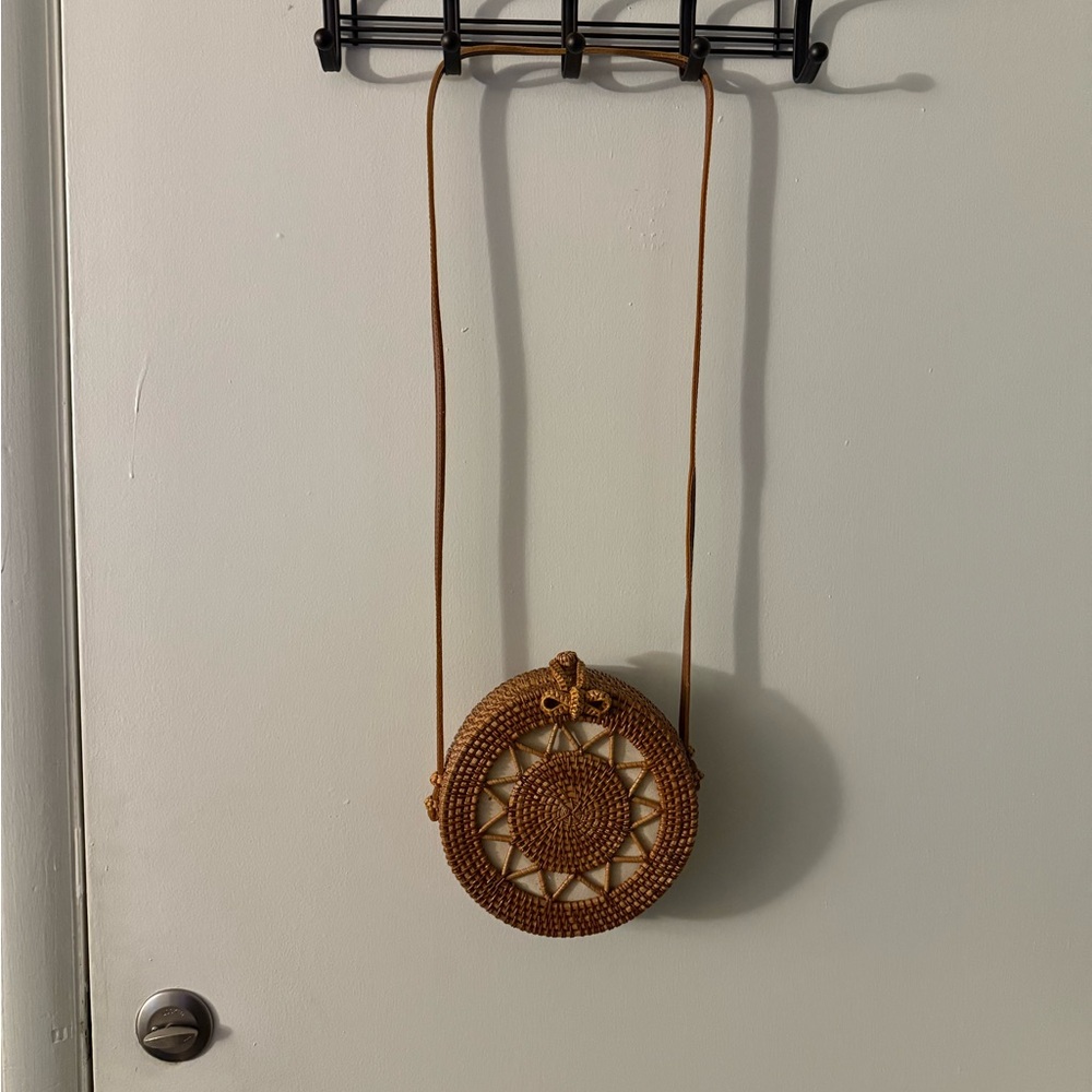 Handcrafted Tan Rattan Crossbody Bag